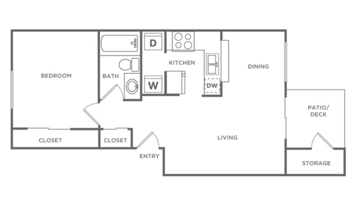 Floorplan diagram for One Bedroom One Bath (692 SF), showing 1 bedroom