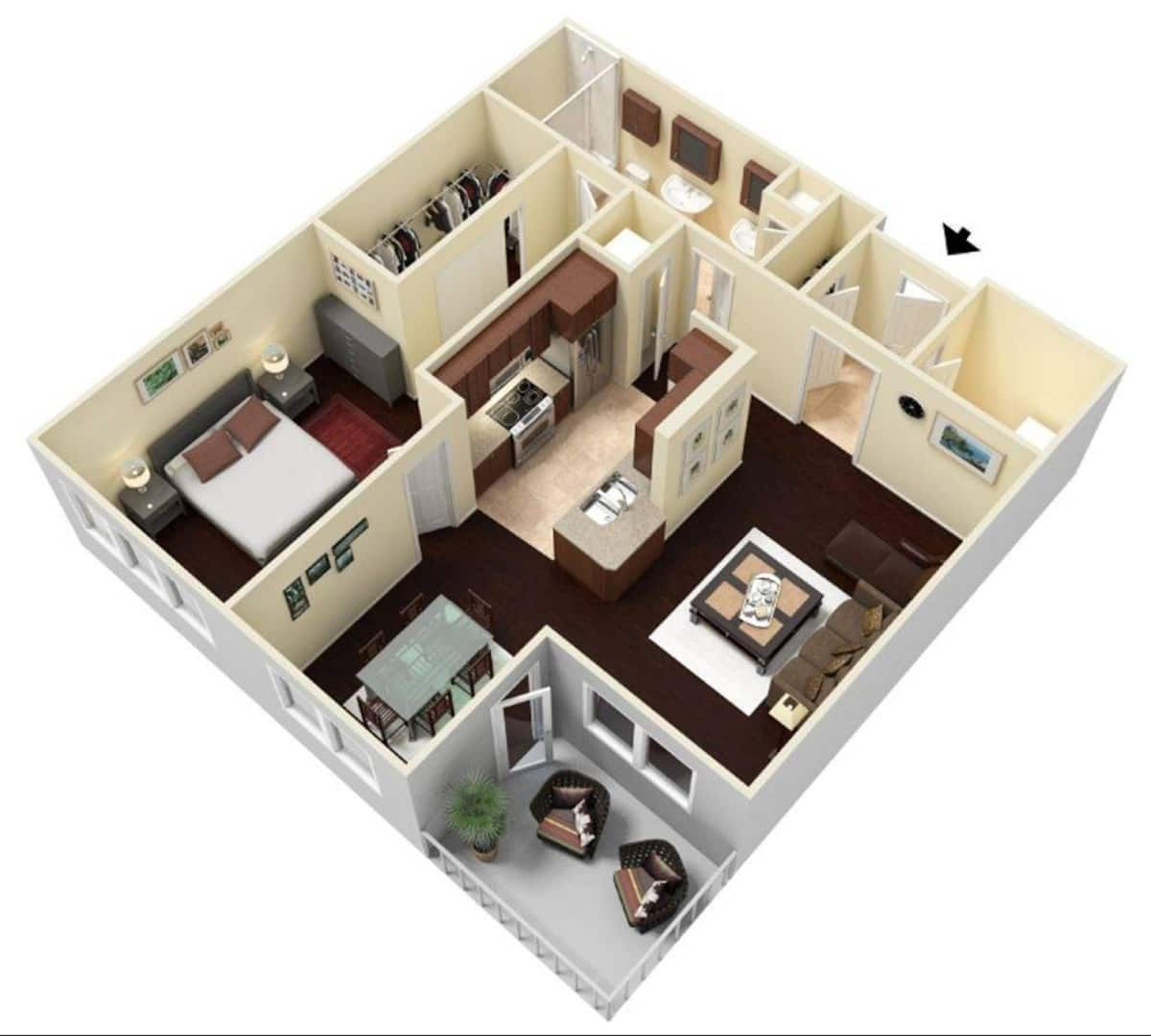 Floorplan diagram for Durham I Midrise, showing 1 bedroom