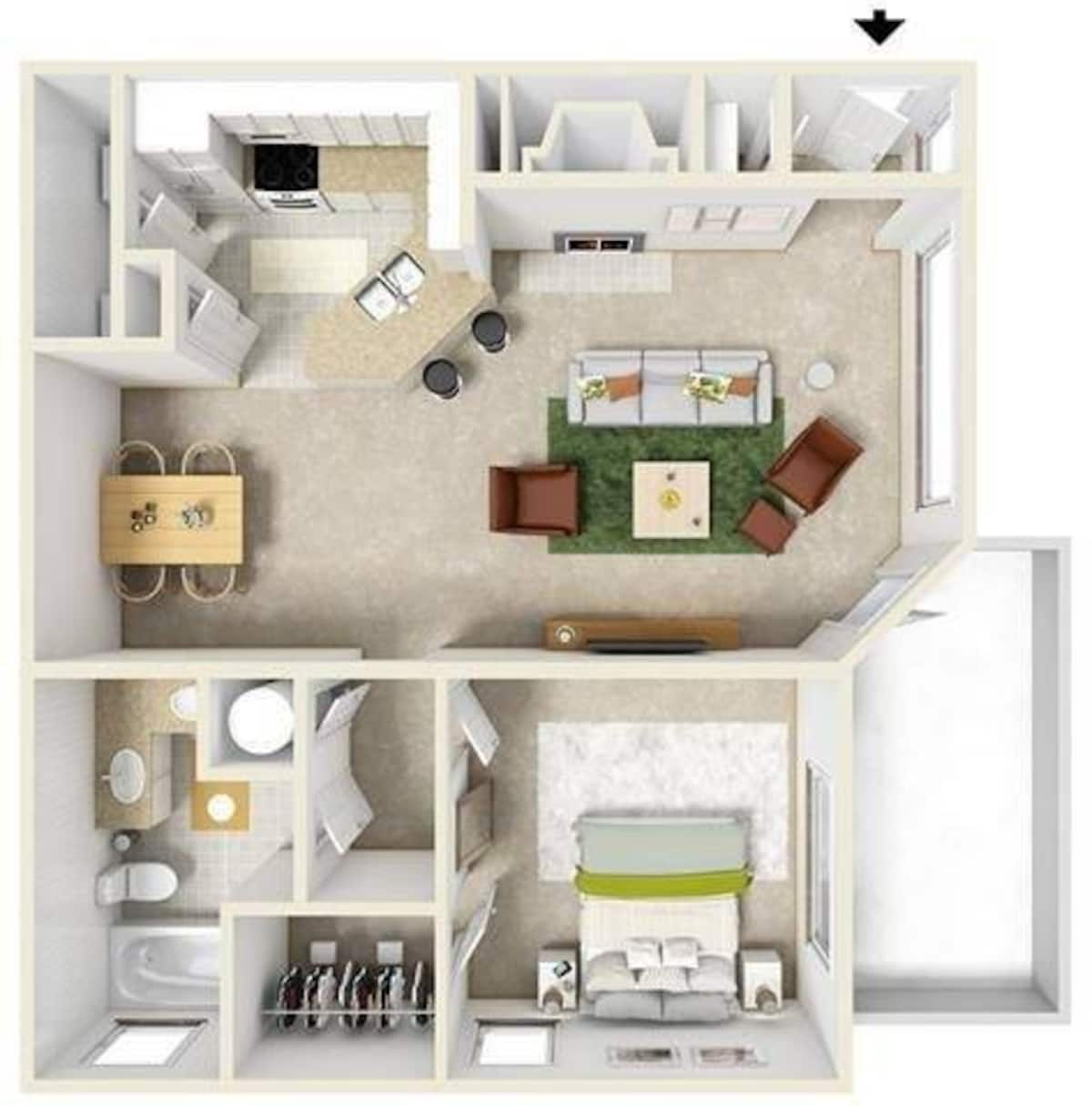 Floorplan diagram for Milan, showing 1 bedroom