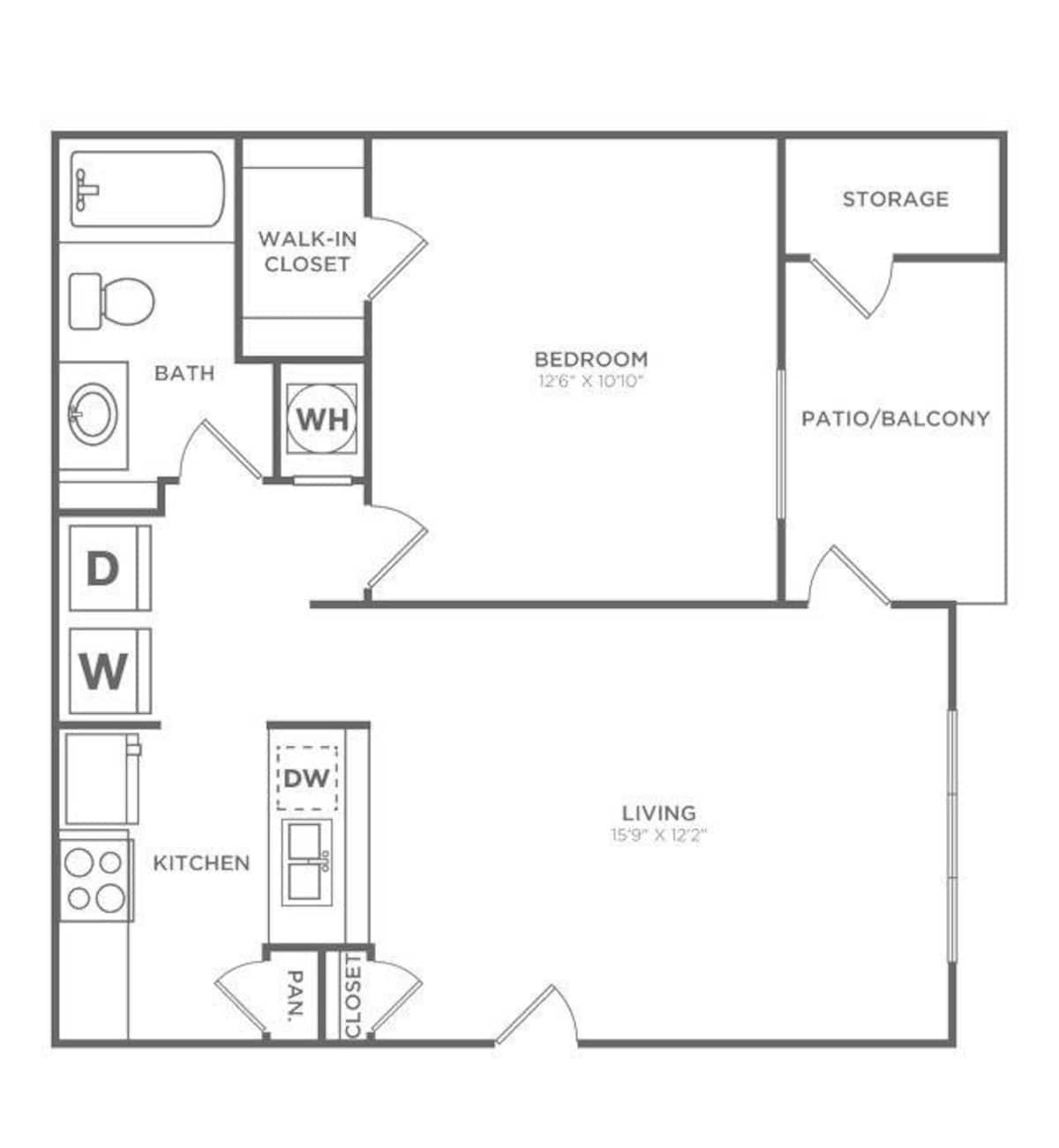 Floorplan diagram for One Bedroom One Bath (705 SF), showing 1 bedroom