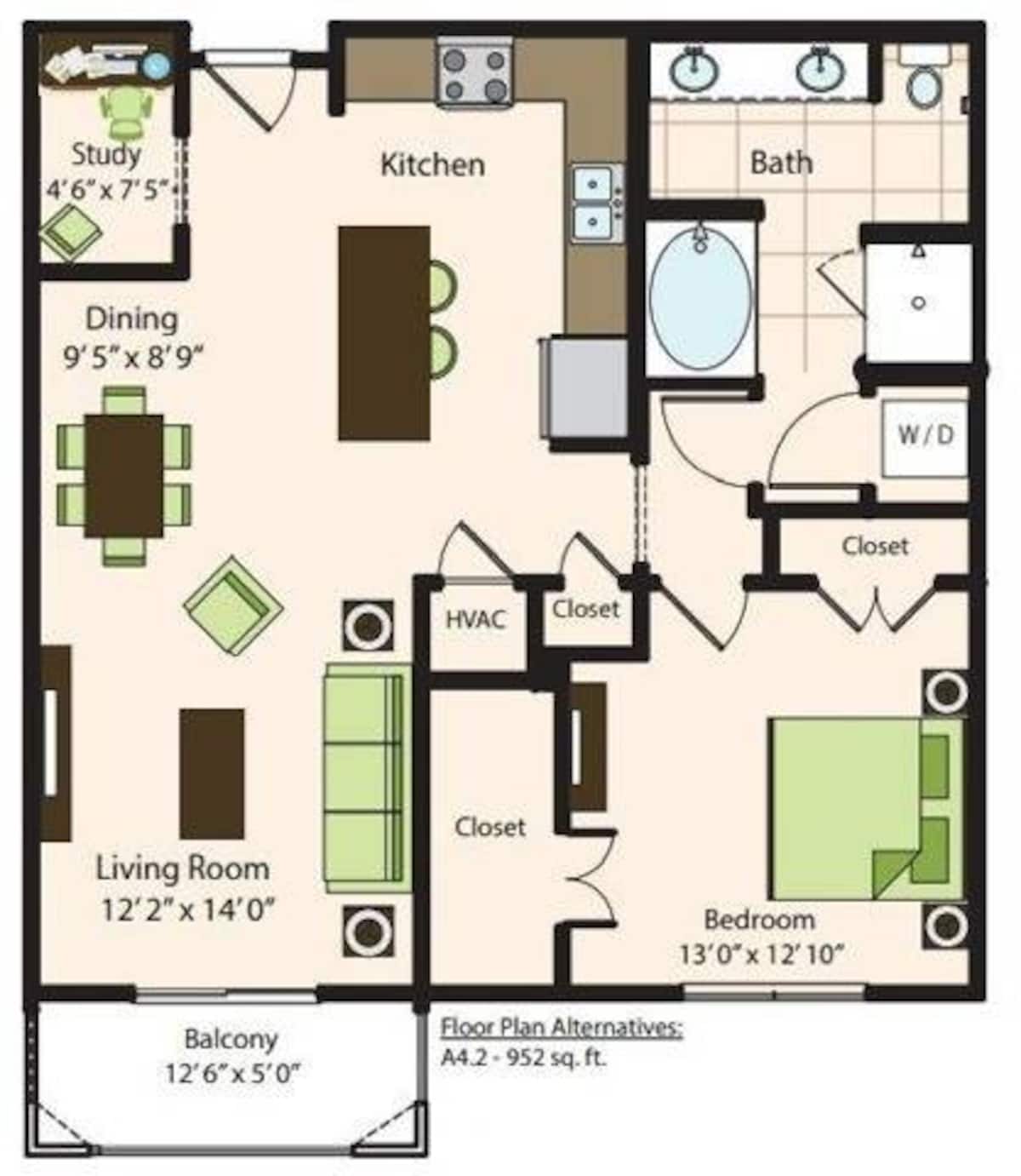 Floorplan diagram for A4.1, showing 1 bedroom
