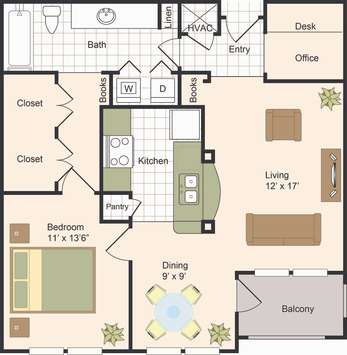 Plano de A, que muestra 1 dormitorio