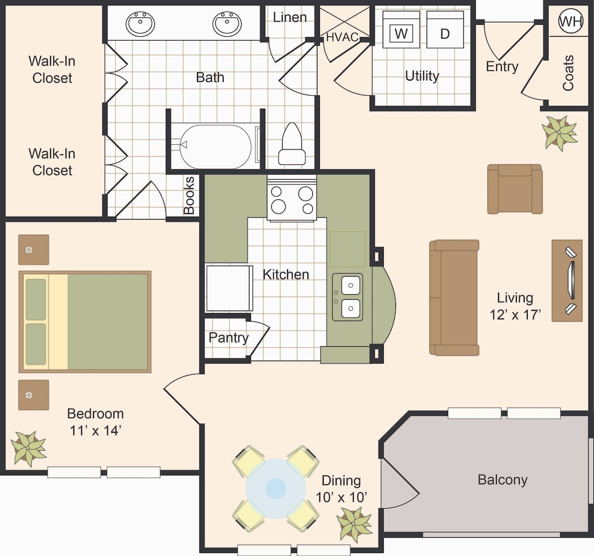 Plano de B, que muestra 1 dormitorio