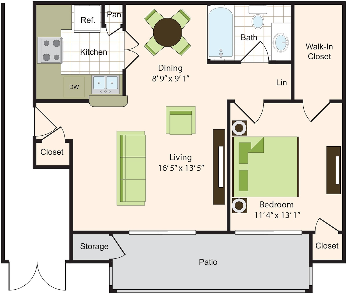 Floorplan diagram for A1, showing 1 bedroom