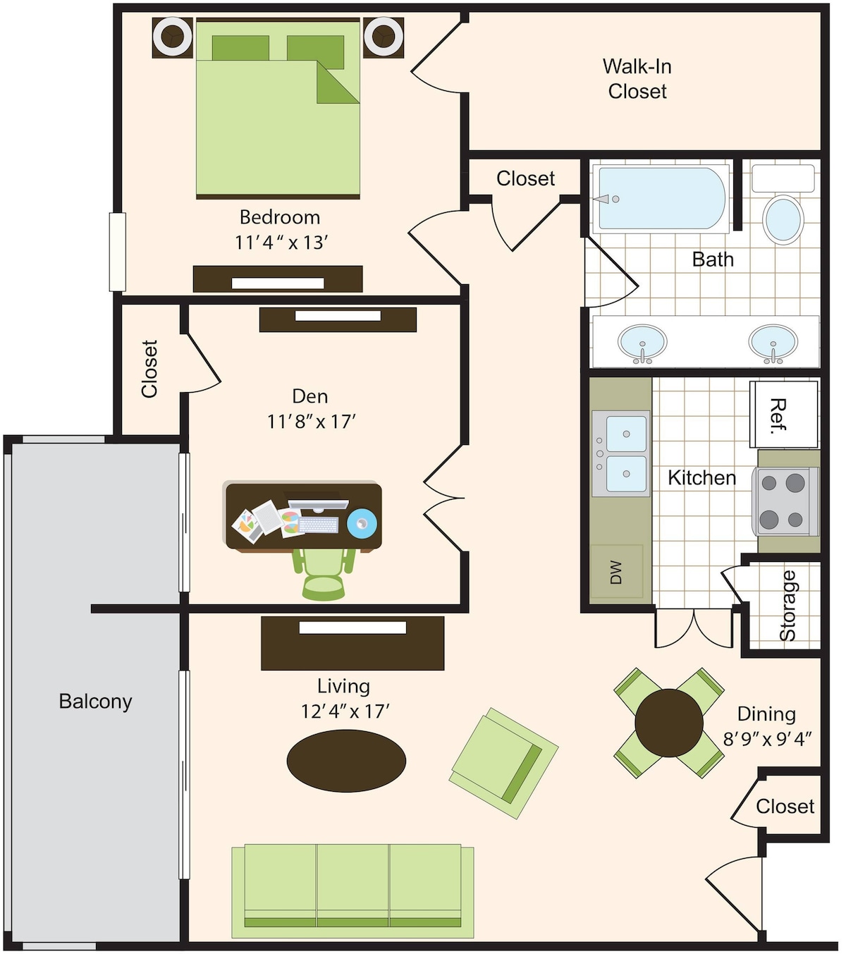 Floorplan diagram for B1, showing 1 bedroom