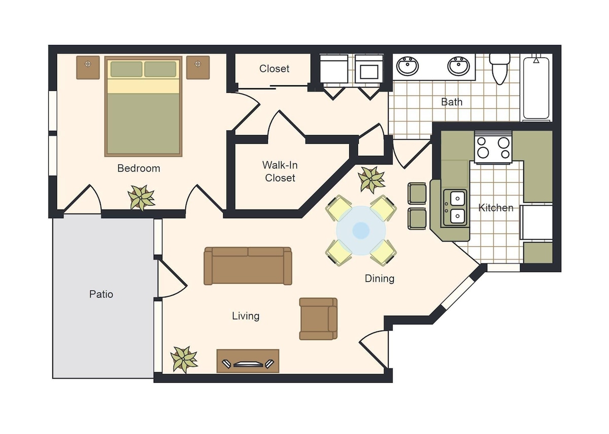 Floorplan diagram for B, showing 1 bedroom