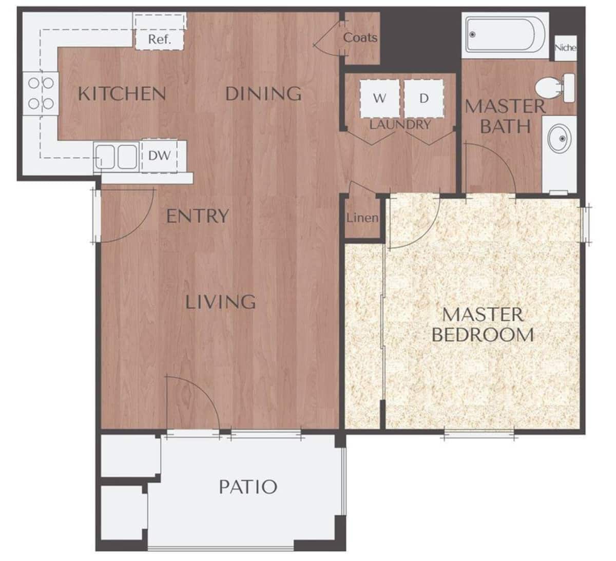 Floorplan diagram for Residence 1A, showing 1 bedroom