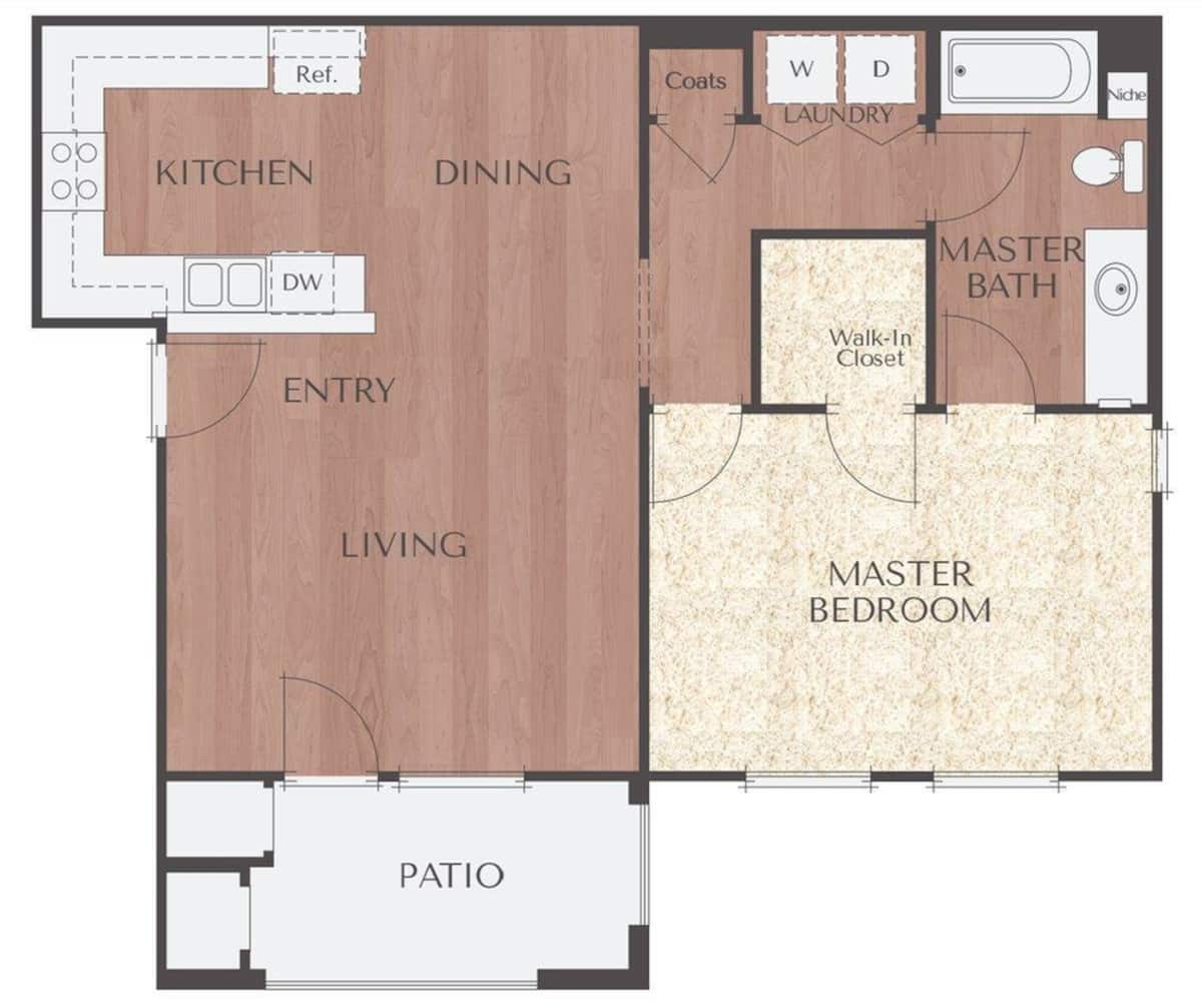 Floorplan diagram for Residence 1B, showing 1 bedroom