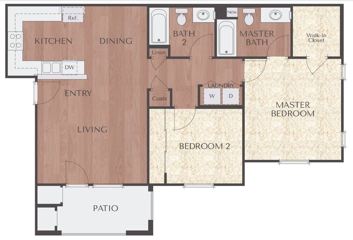 Floorplan diagram for Residence 2A, showing 2 bedroom