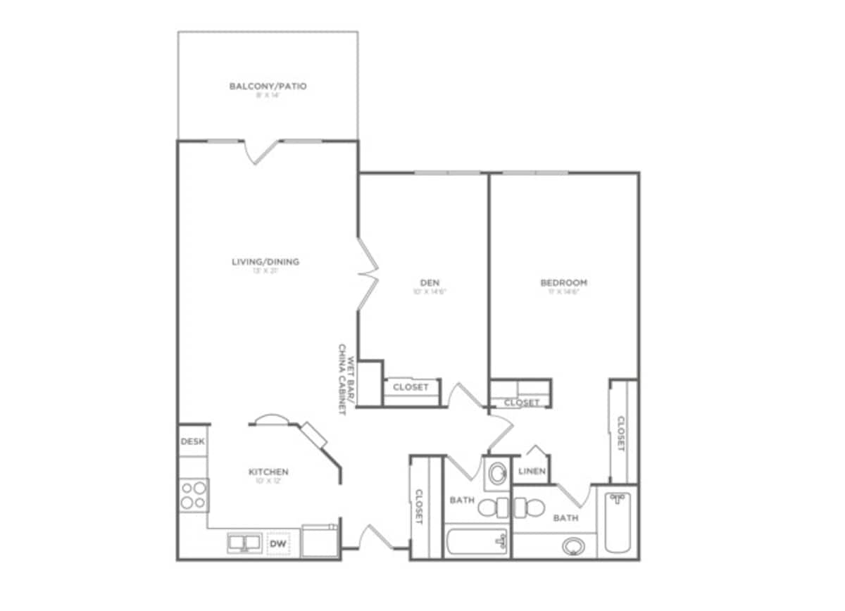 Floorplan diagram for A1P, showing 1 bedroom