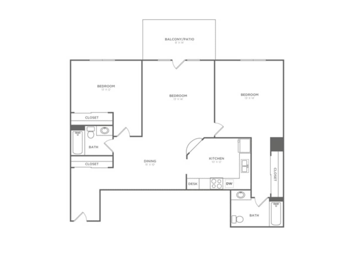 Floorplan diagram for A1H, showing 1 bedroom