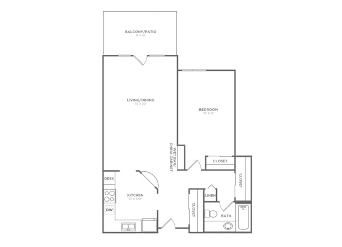Floorplan diagram for A1R, showing 1 bedroom