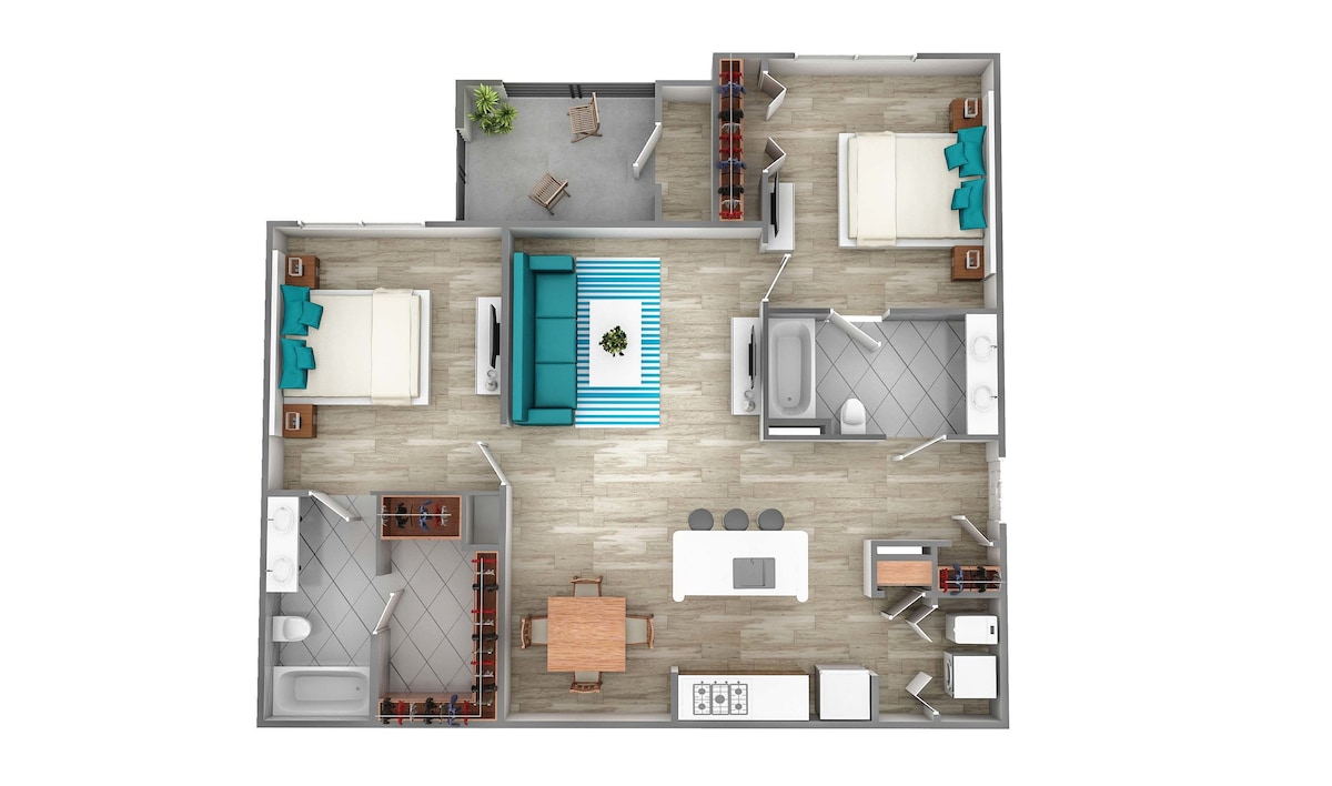 Plan pour Two Bedroom Two Bath (969 SF), montrant 2 chambre