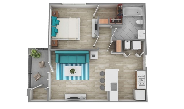 Floorplan diagram for One Bedroom One Bath (579 SF), showing 1 bedroom