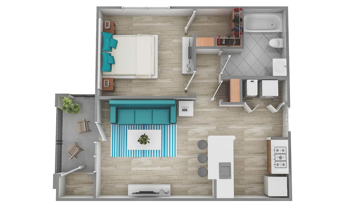 Floorplan diagram for One Bedroom One Bath (579 SF), showing 1 bedroom
