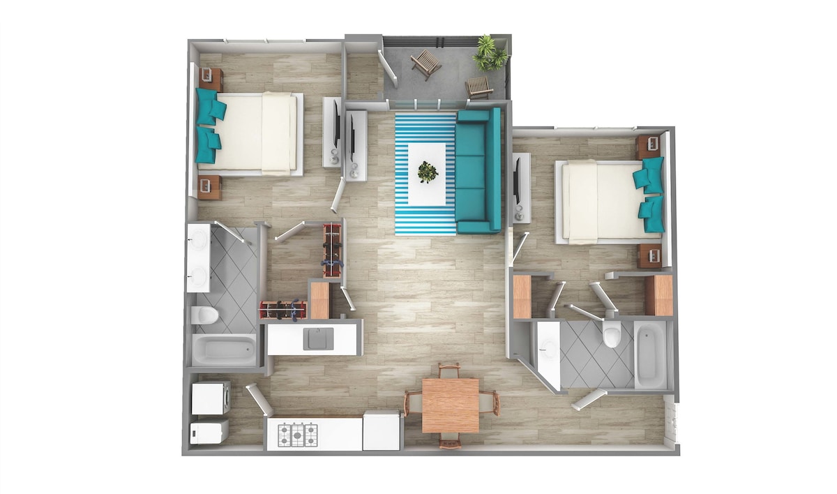 Plan pour Two Bedroom Two Bath (965 SF), montrant 2 chambre