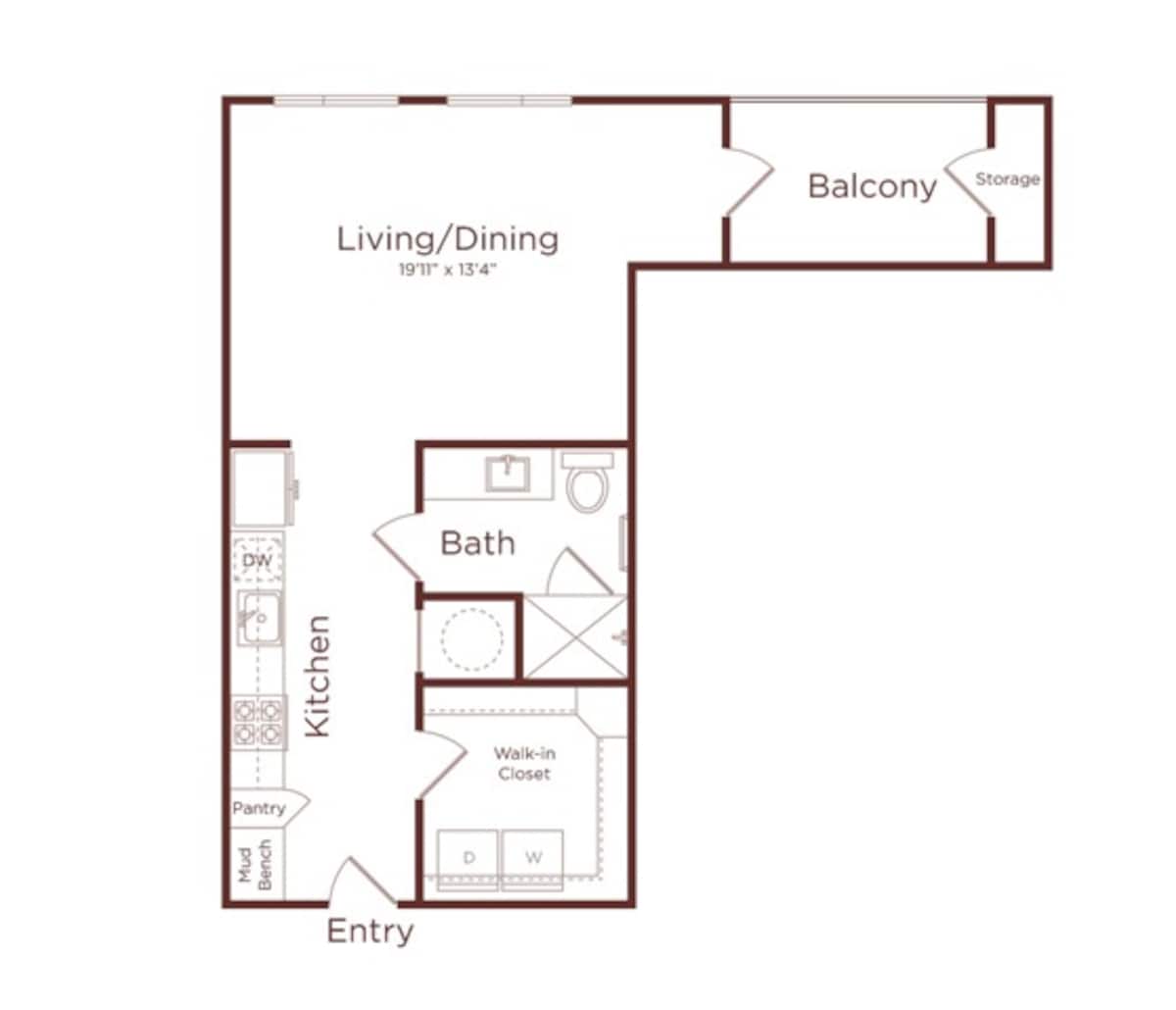 Floorplan diagram for A1D, showing 1 bedroom