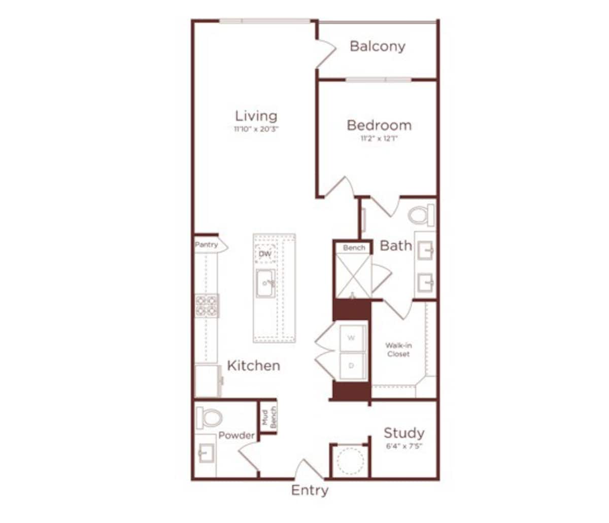 Floorplan diagram for A3B, showing 1 bedroom