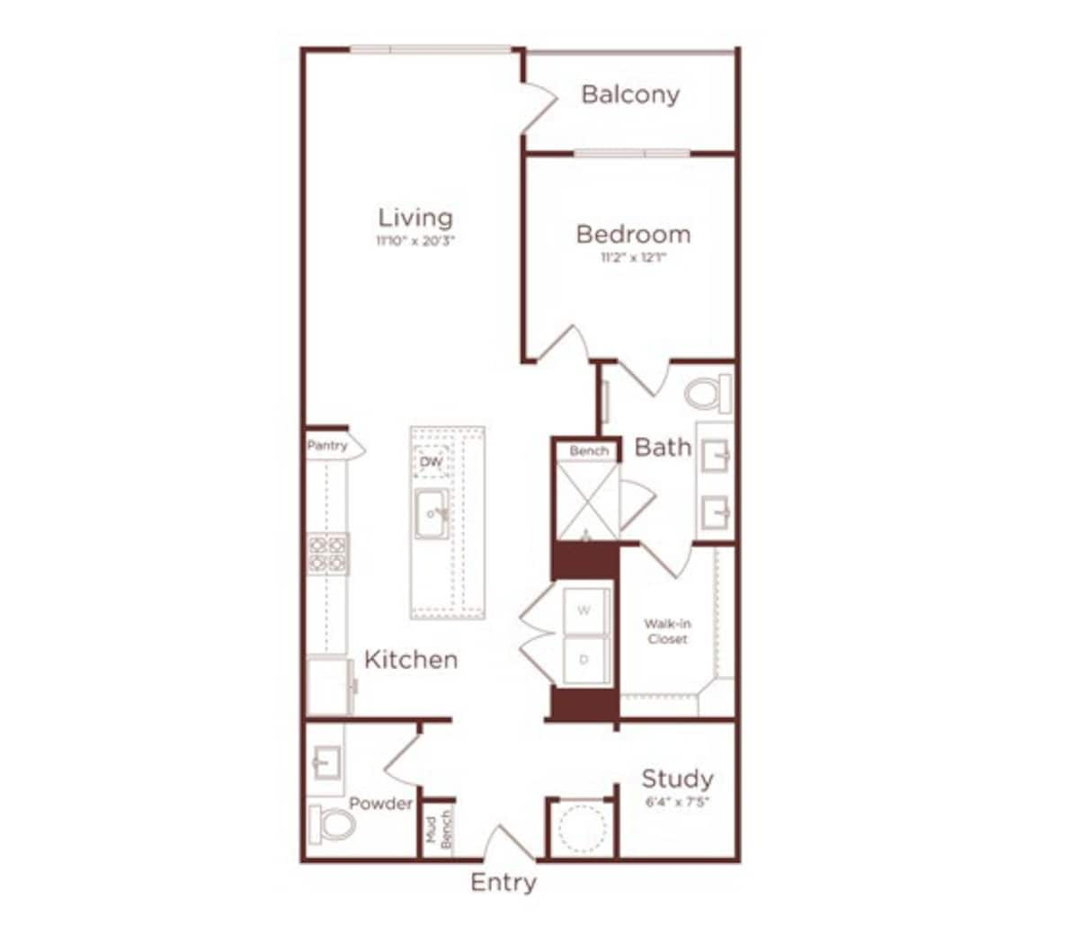 Floorplan diagram for A3A, showing 1 bedroom