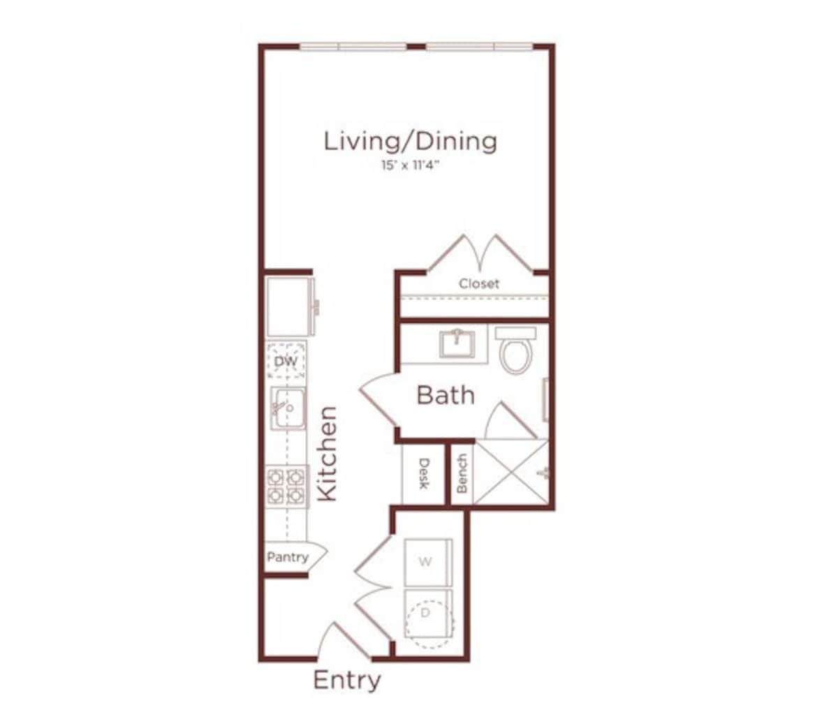 Floorplan diagram for A1B, showing 1 bedroom