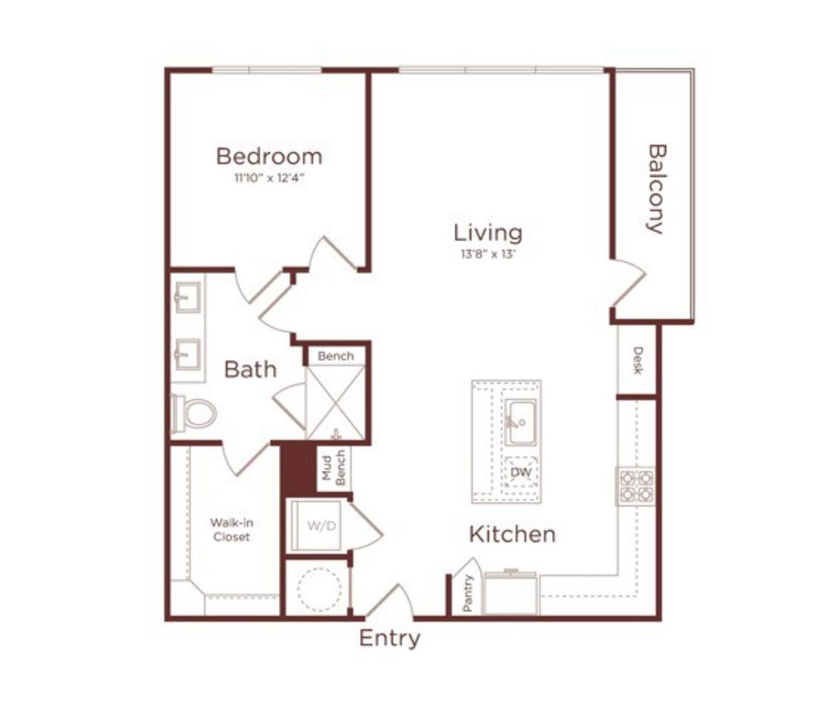 Floorplan diagram for A2B, showing 1 bedroom