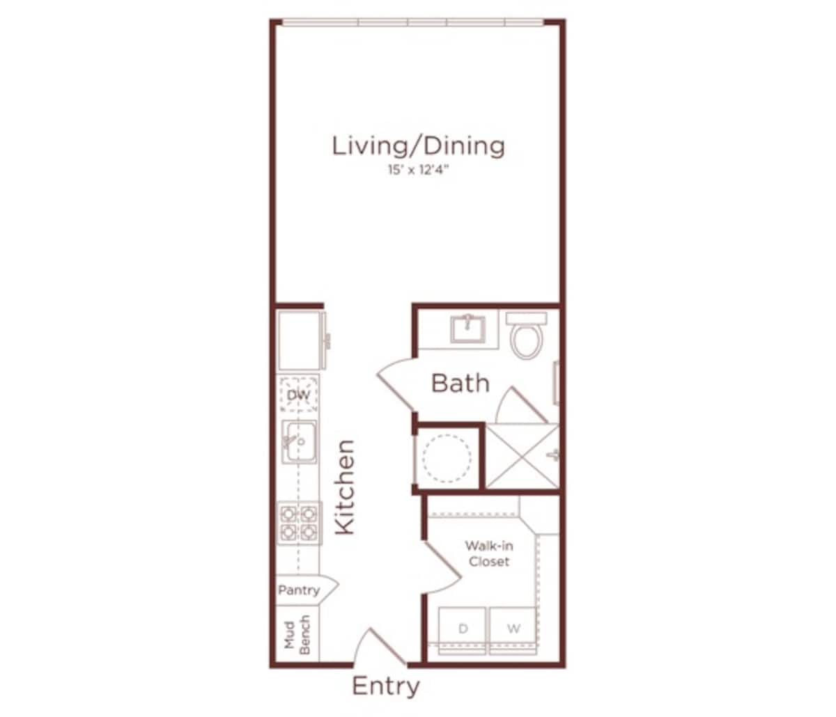 Floorplan diagram for A1A, showing 1 bedroom