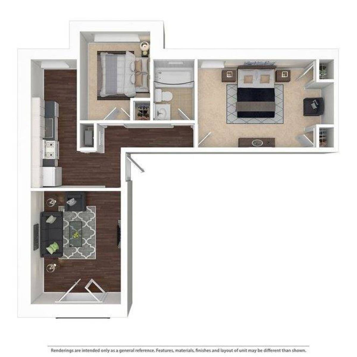Floorplan diagram for 2 Bedroom/1 Bathroom 518-602, showing 2 bedroom