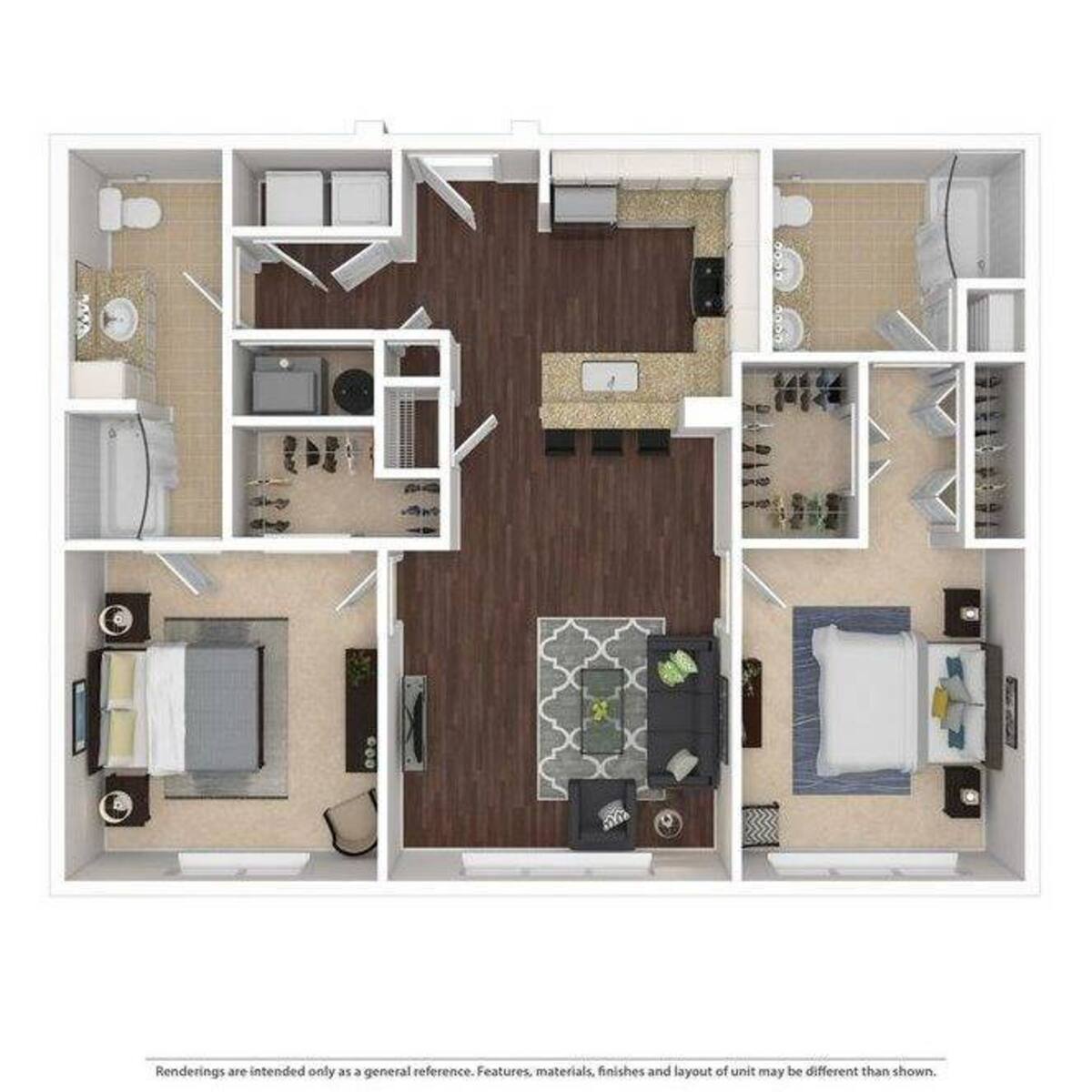 Floorplan diagram for 2 Bedroom/2 Bathroom 1121-1296, showing 2 bedroom