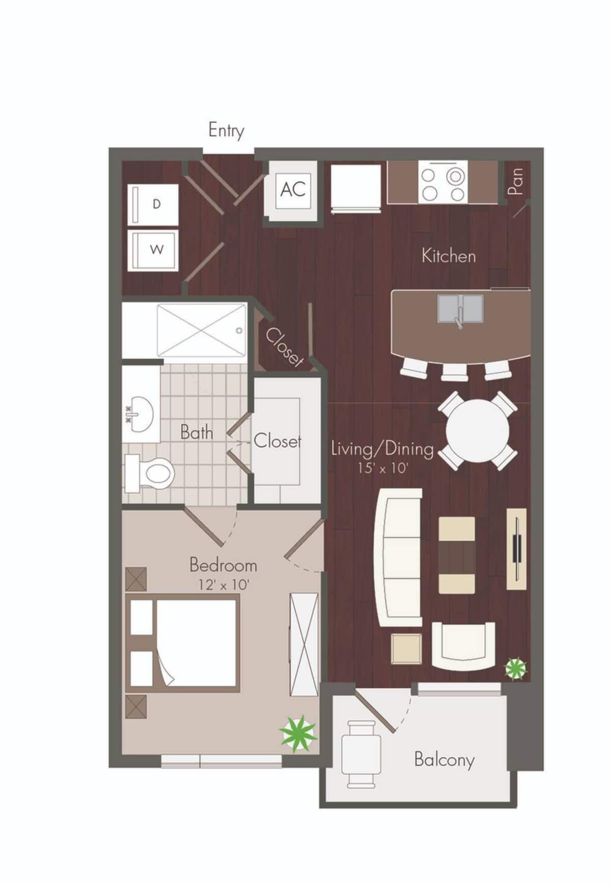 Floorplan diagram for Asbury, showing 1 bedroom