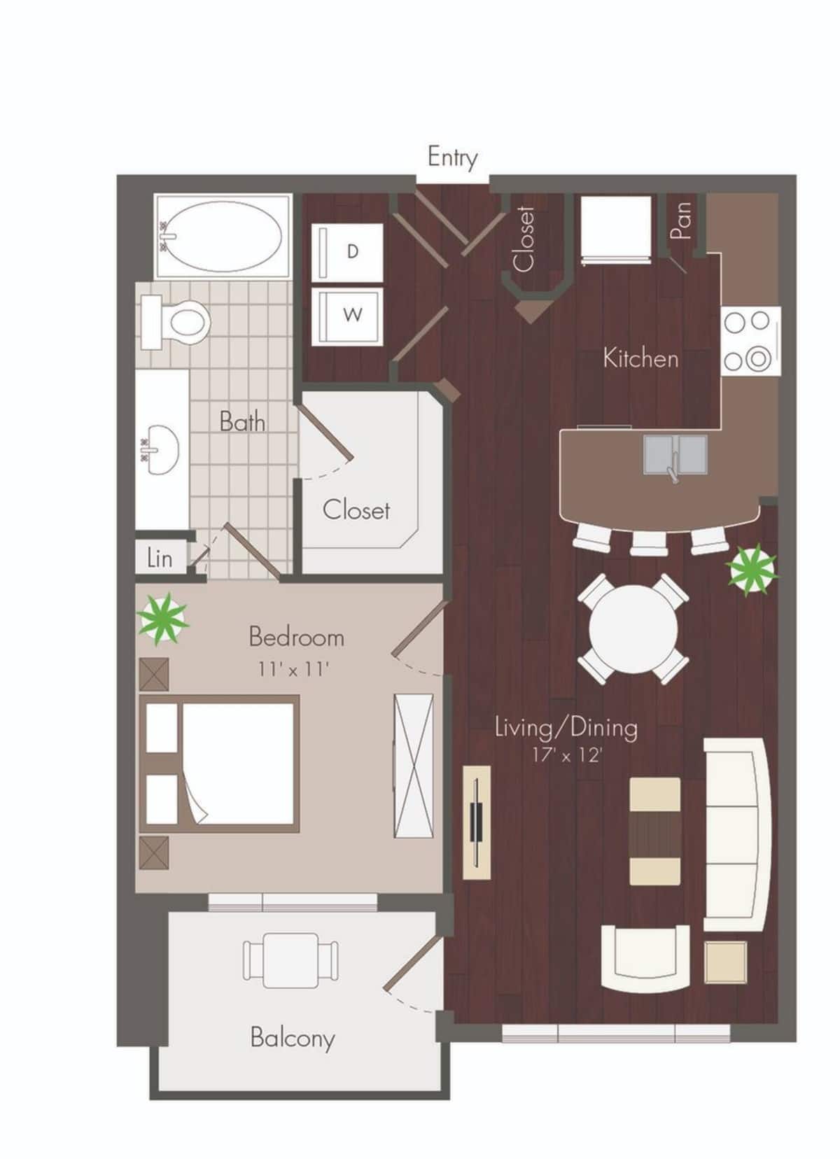 Floorplan diagram for Birdsall, showing 1 bedroom