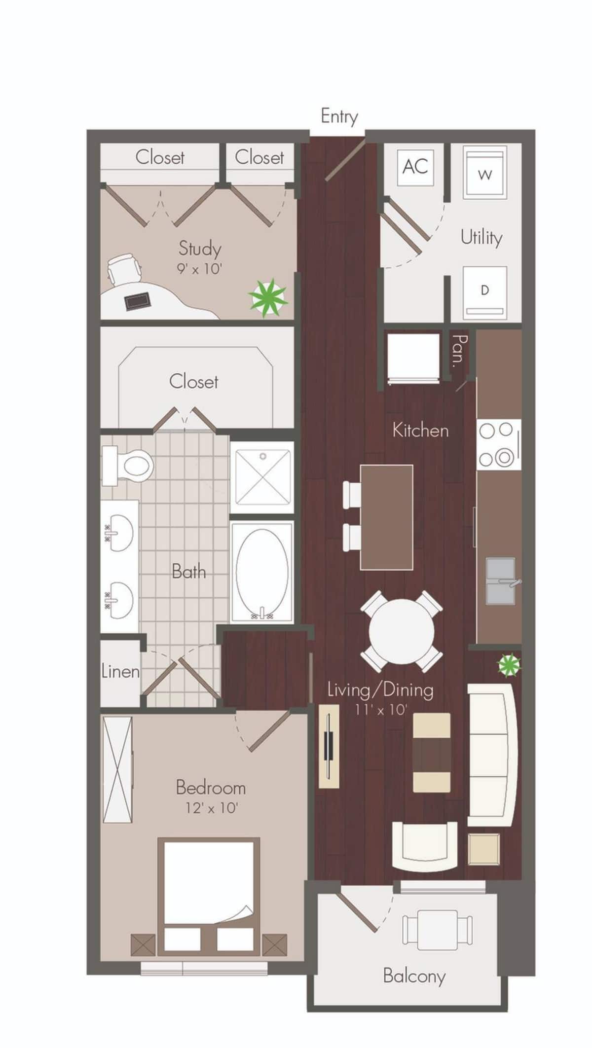 Floorplan diagram for Haskell, showing 1 bedroom