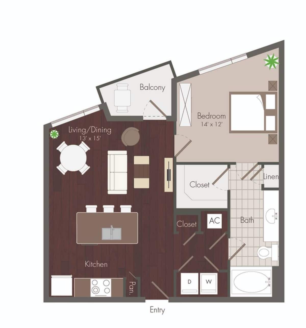Floorplan diagram for Blossom, showing 1 bedroom
