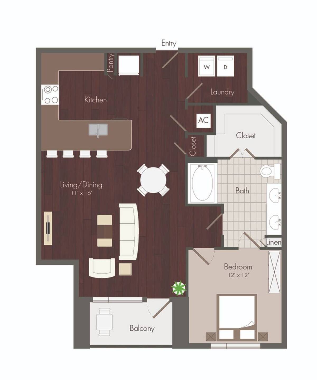 Floorplan diagram for Inker, showing 1 bedroom