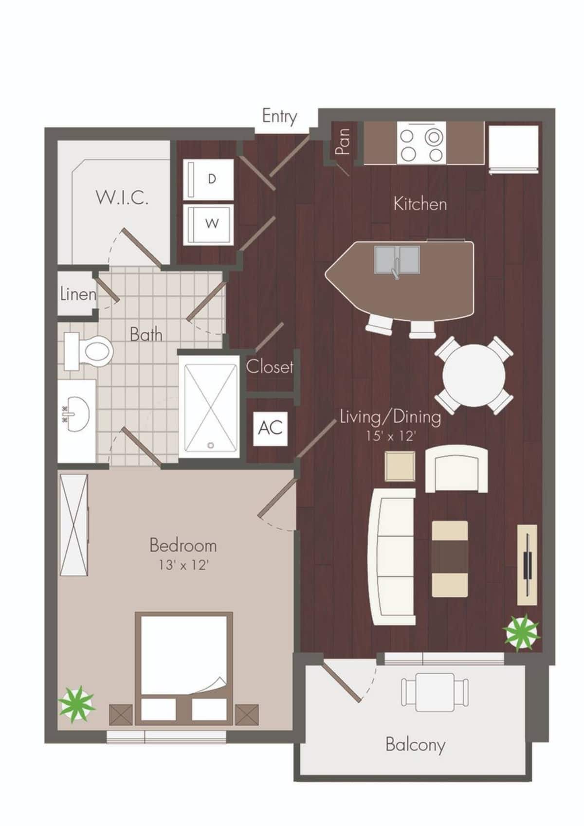 Floorplan diagram for Clyde, showing 1 bedroom