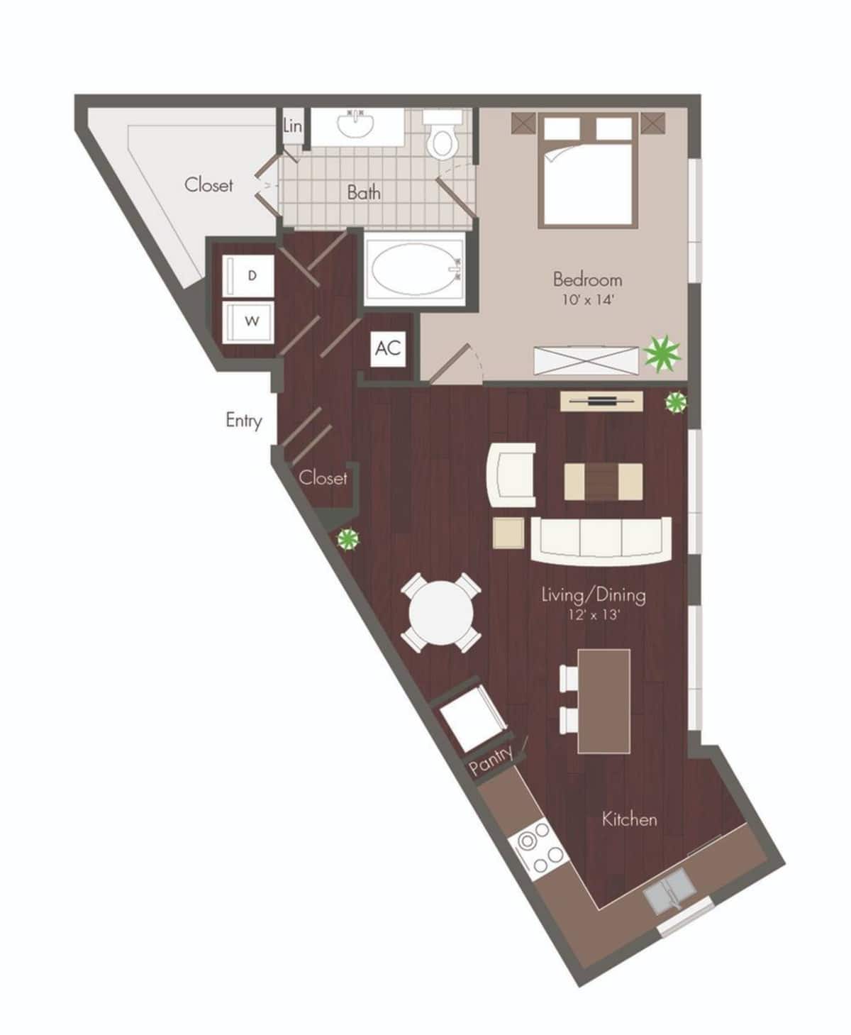 Floorplan diagram for Gibson, showing 1 bedroom