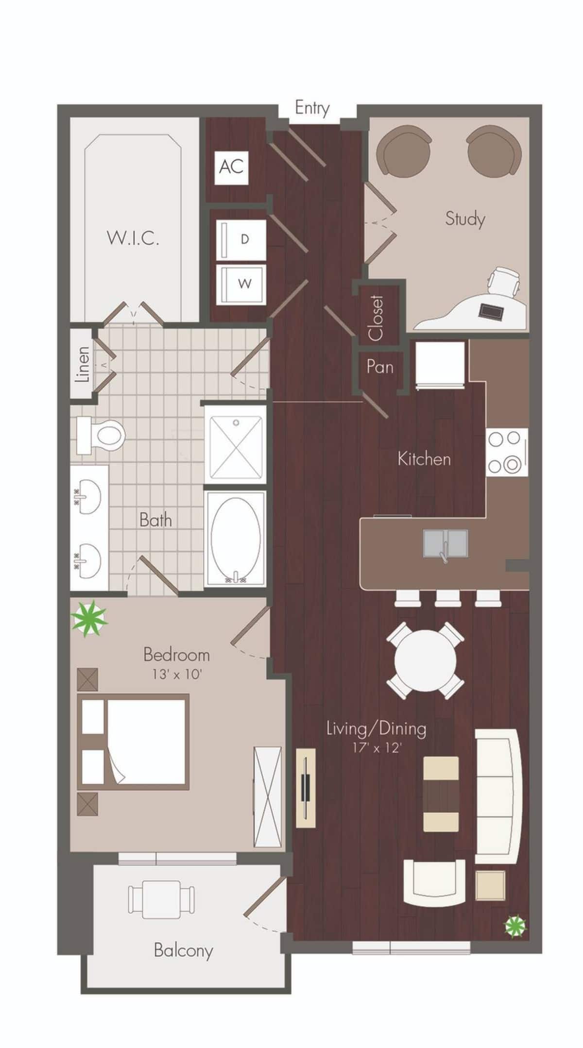 Floorplan diagram for Knox, showing 1 bedroom