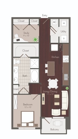 Floorplan diagram for Haskell - Renovated, showing 1 bedroom