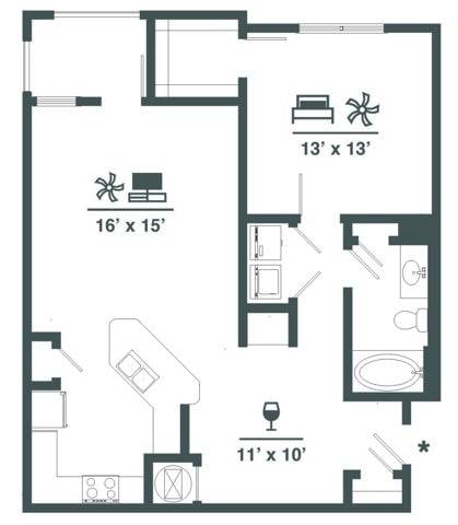 Floorplan diagram for A1, showing 1 bedroom