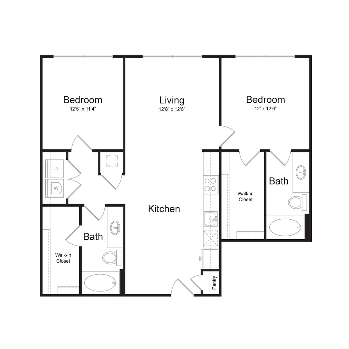 Floorplan diagram for B1, showing 2 bedroom
