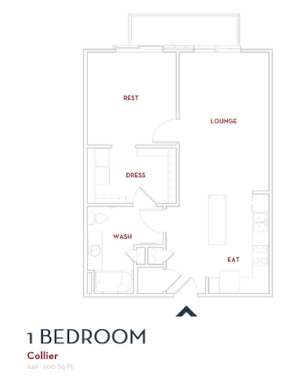 Floorplan diagram for Collier, showing 1 bedroom