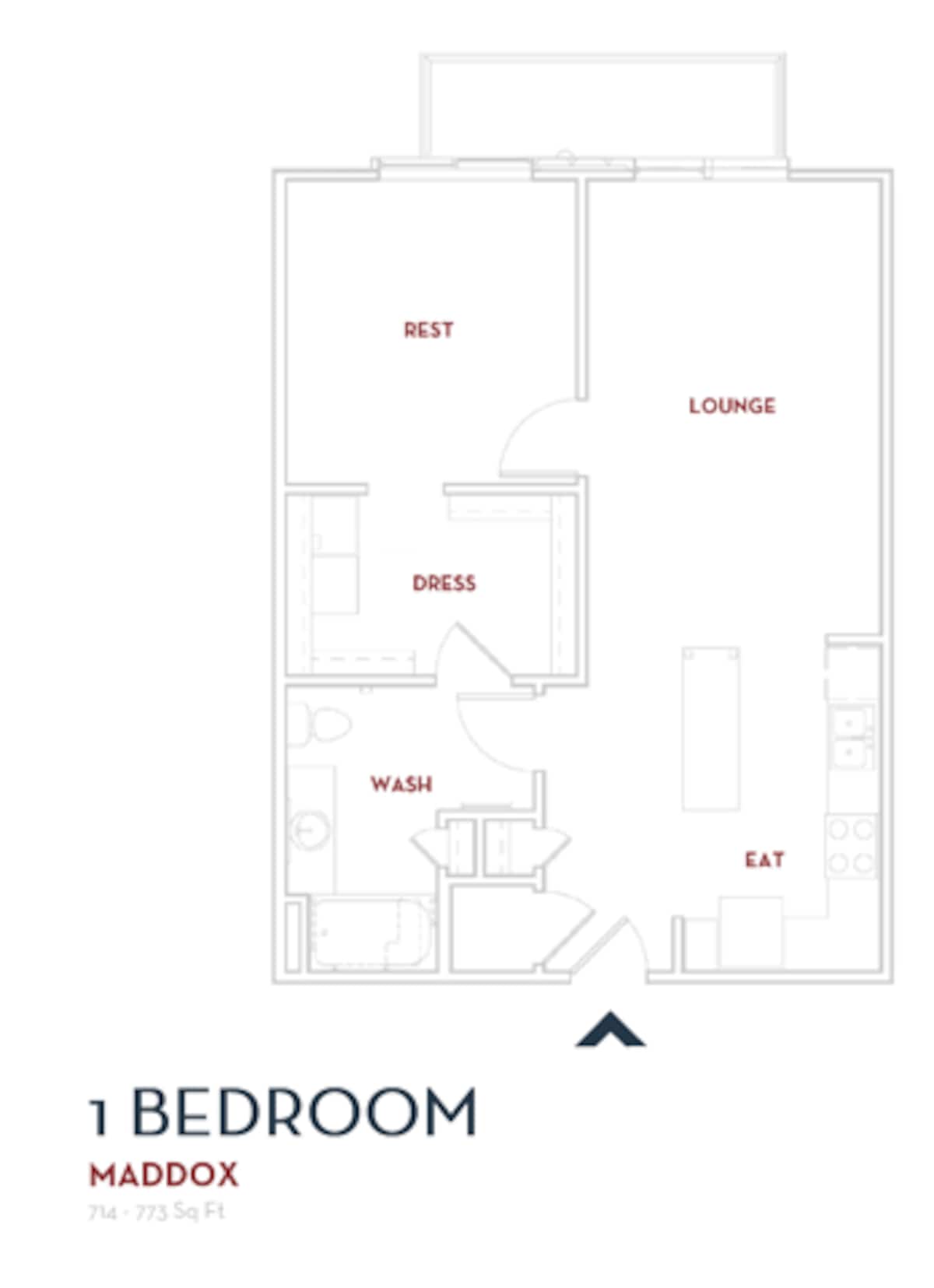 Floorplan diagram for Maddox, showing 1 bedroom