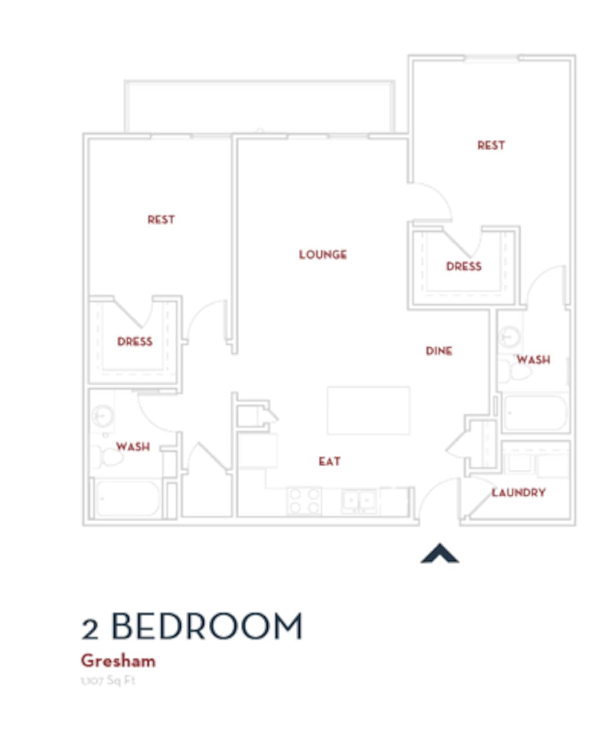 Floorplan diagram for Gresham, showing 2 bedroom