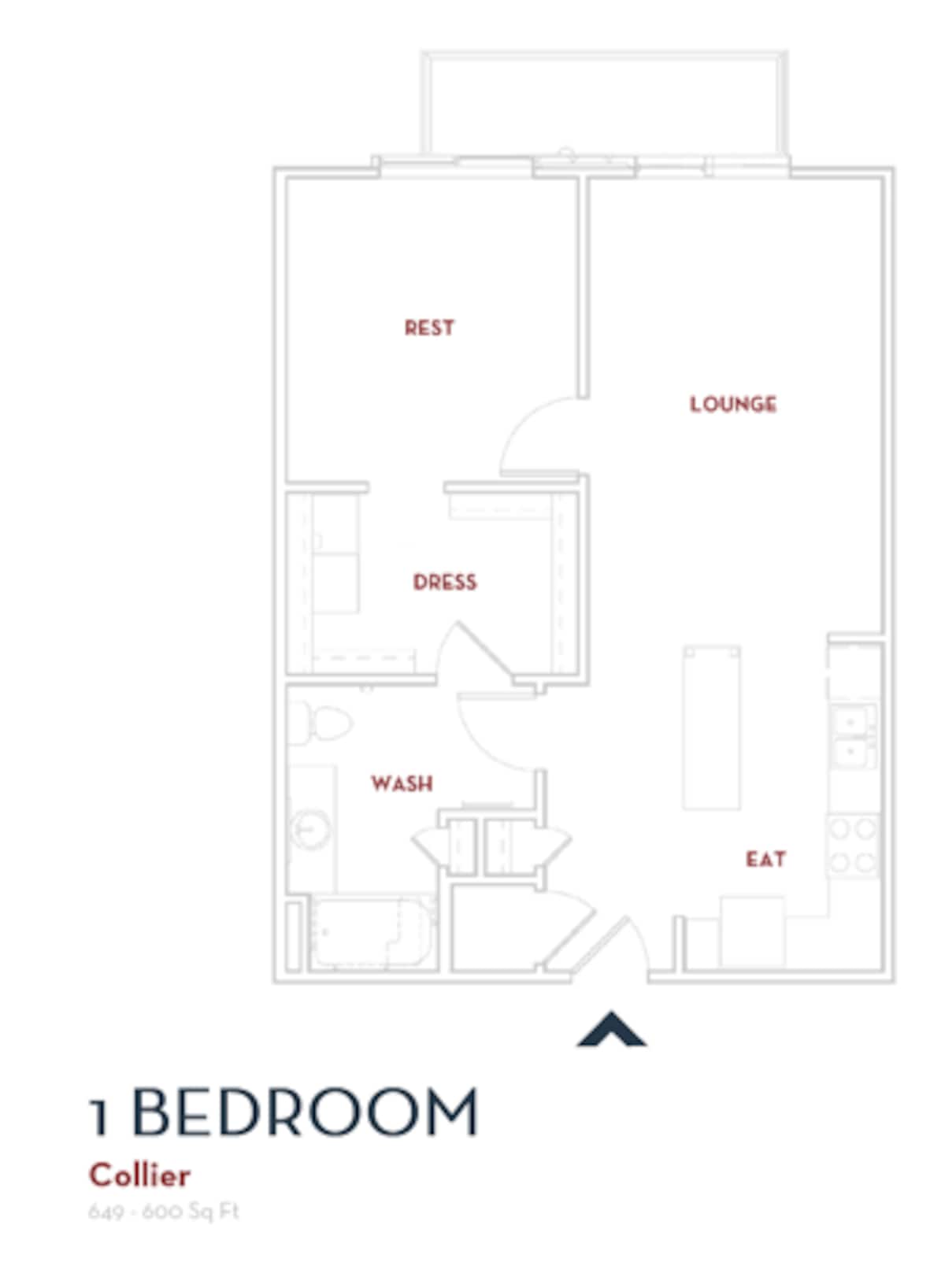 Floorplan diagram for Collier, showing 1 bedroom