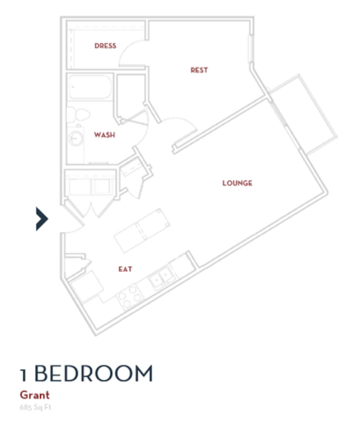 Floorplan diagram for Grant, showing 1 bedroom