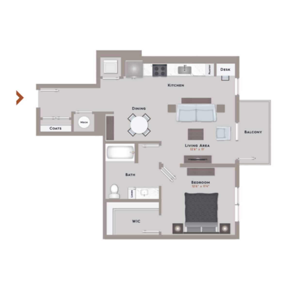 Floorplan diagram for Whitten I, showing 1 bedroom