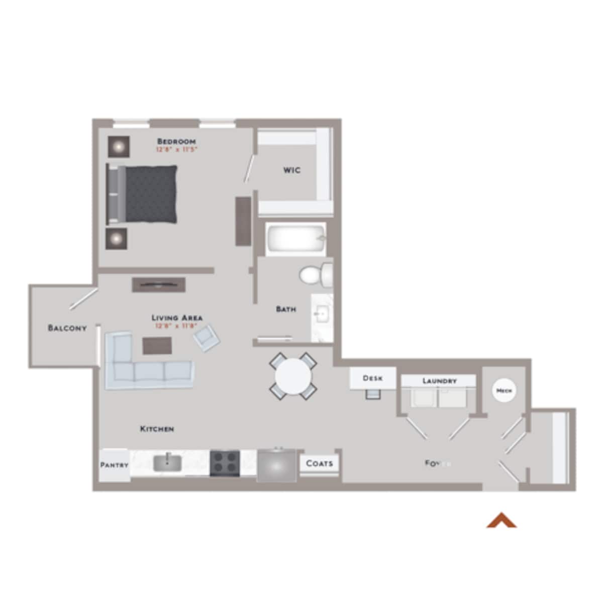 Floorplan diagram for Whitten II, showing 1 bedroom