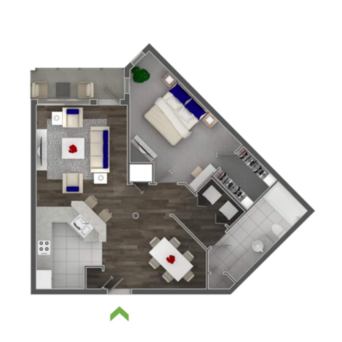 Floorplan diagram for Oakhurst, showing 1 bedroom