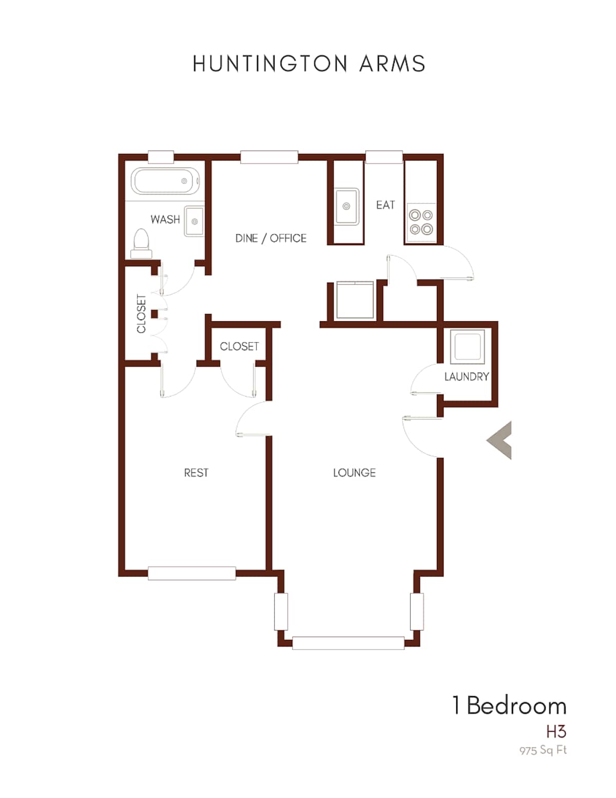 Floorplan diagram for H3, showing 1 bedroom
