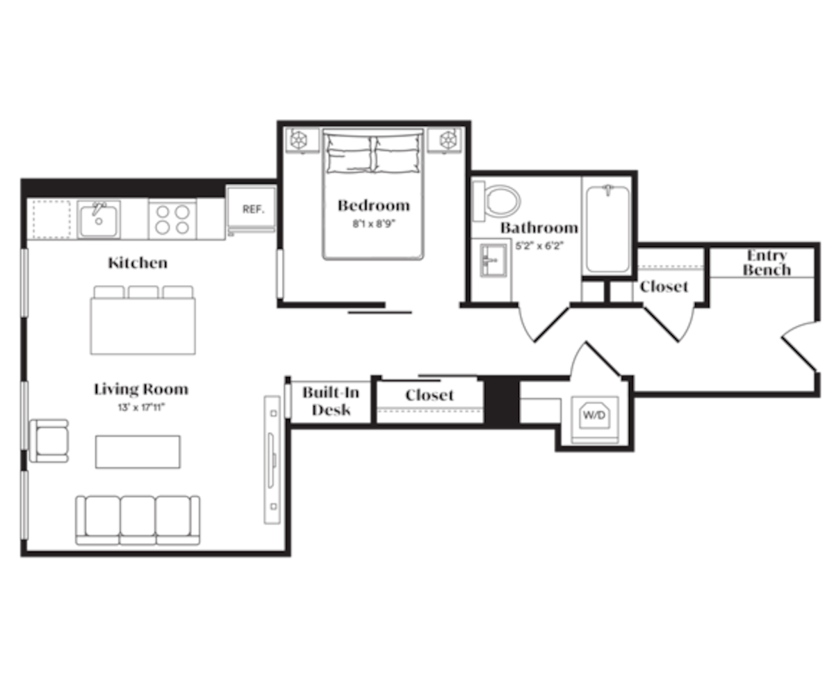 Floorplan diagram for A2U, showing 1 bedroom