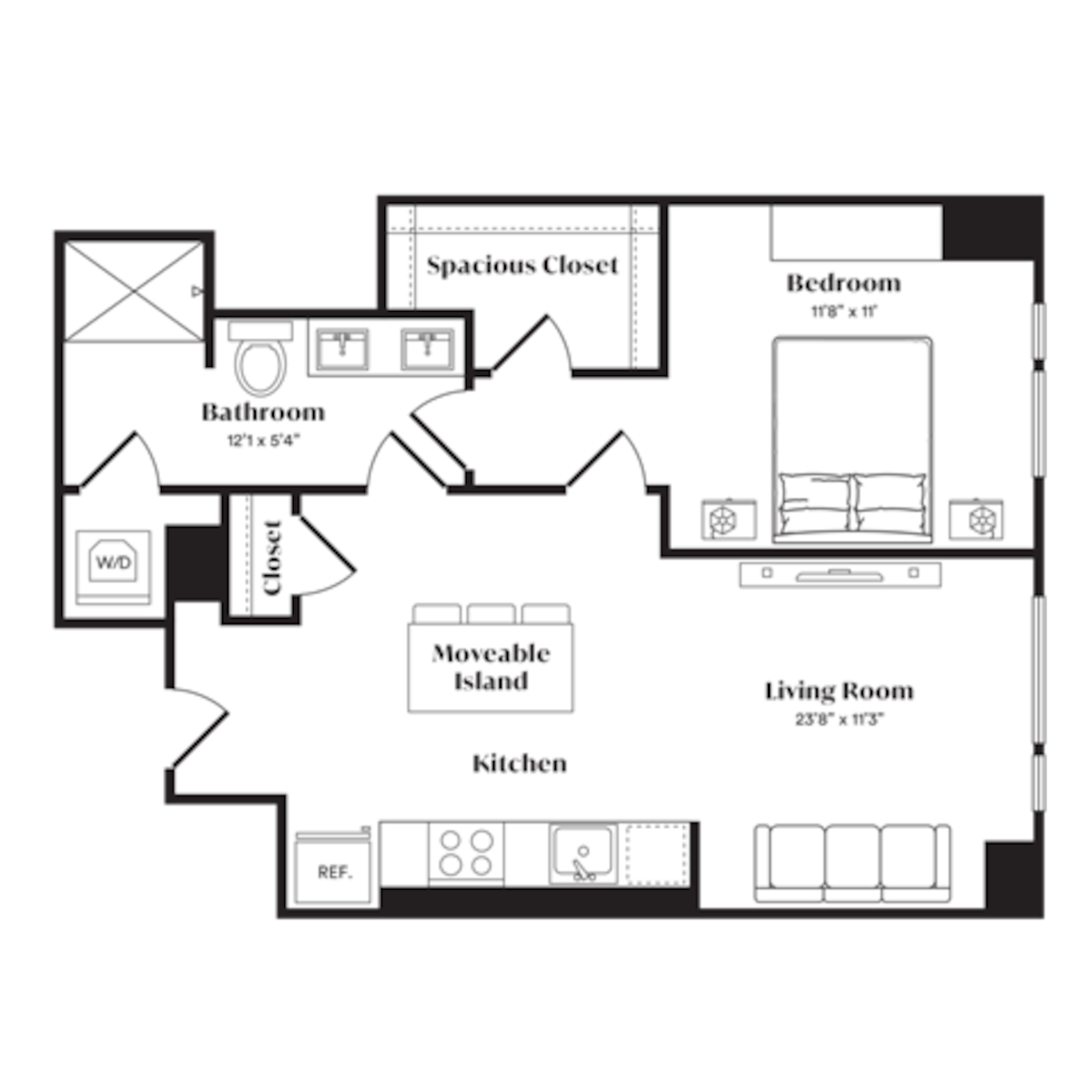 Floorplan diagram for A11, showing 1 bedroom